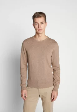Pier OneBASIC CREWNECK - Stickad Tröja - Mottled Beige