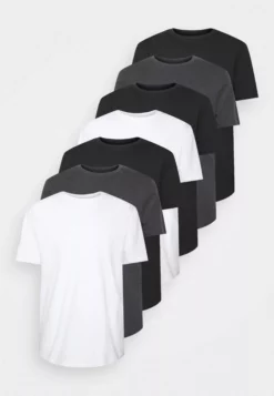 Pier One7 PACK - T-shirt - Bas - Mottled Dark Grey/white/black