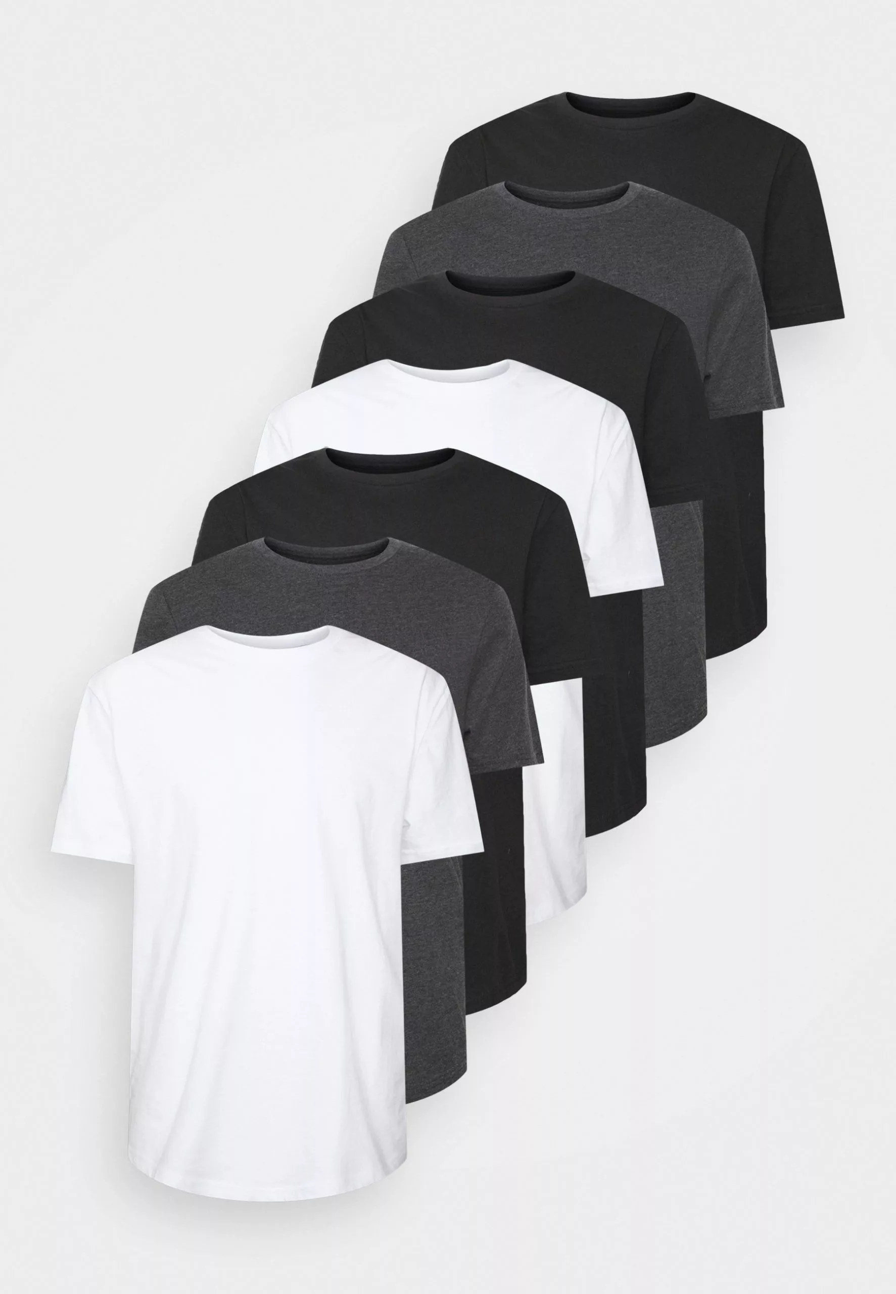 Pier One7 PACK - T-shirt - Bas - Mottled Dark Grey/white/black